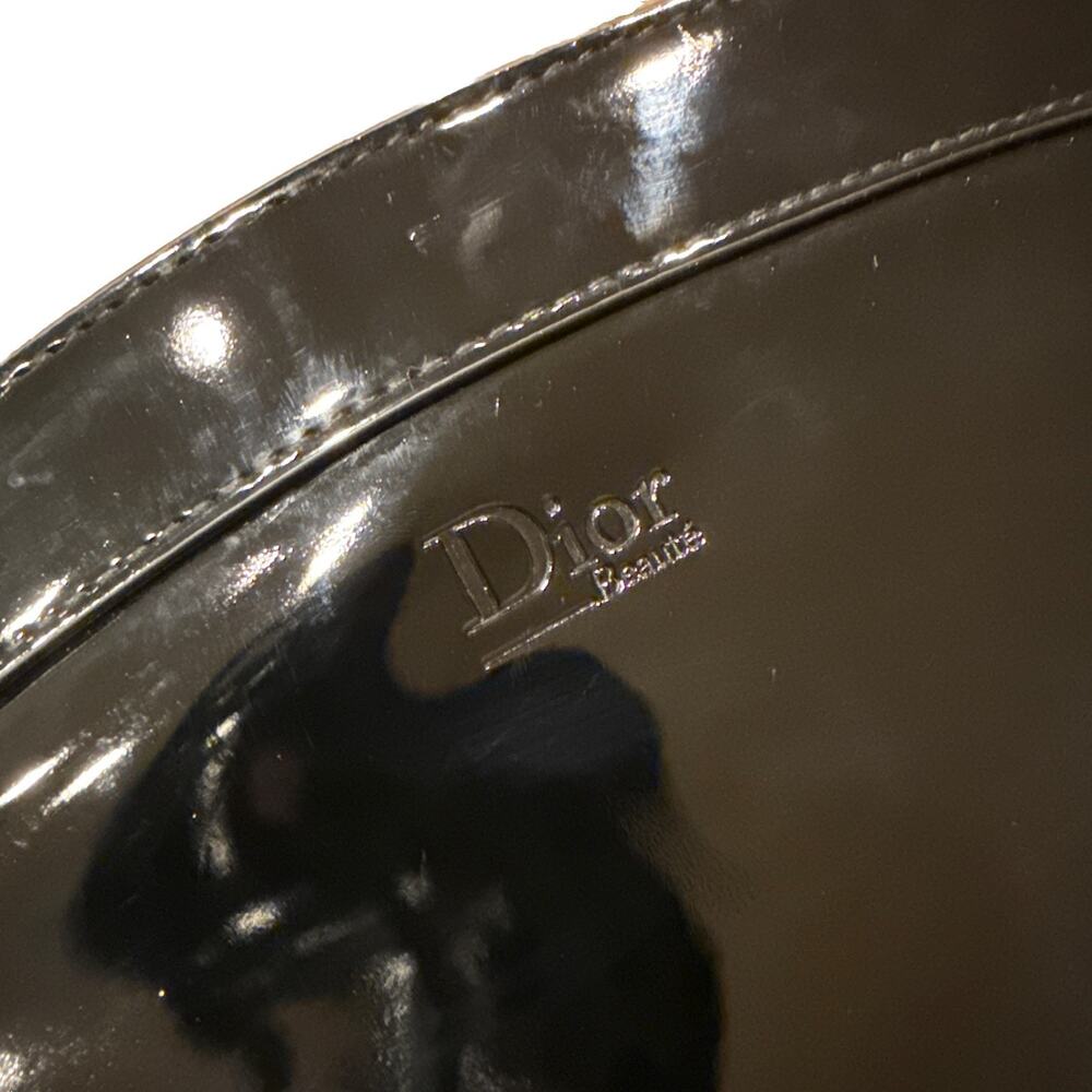 DIOR Black Patent Leather Makeup Pouch Bag Travel Case EUC super clean interior*